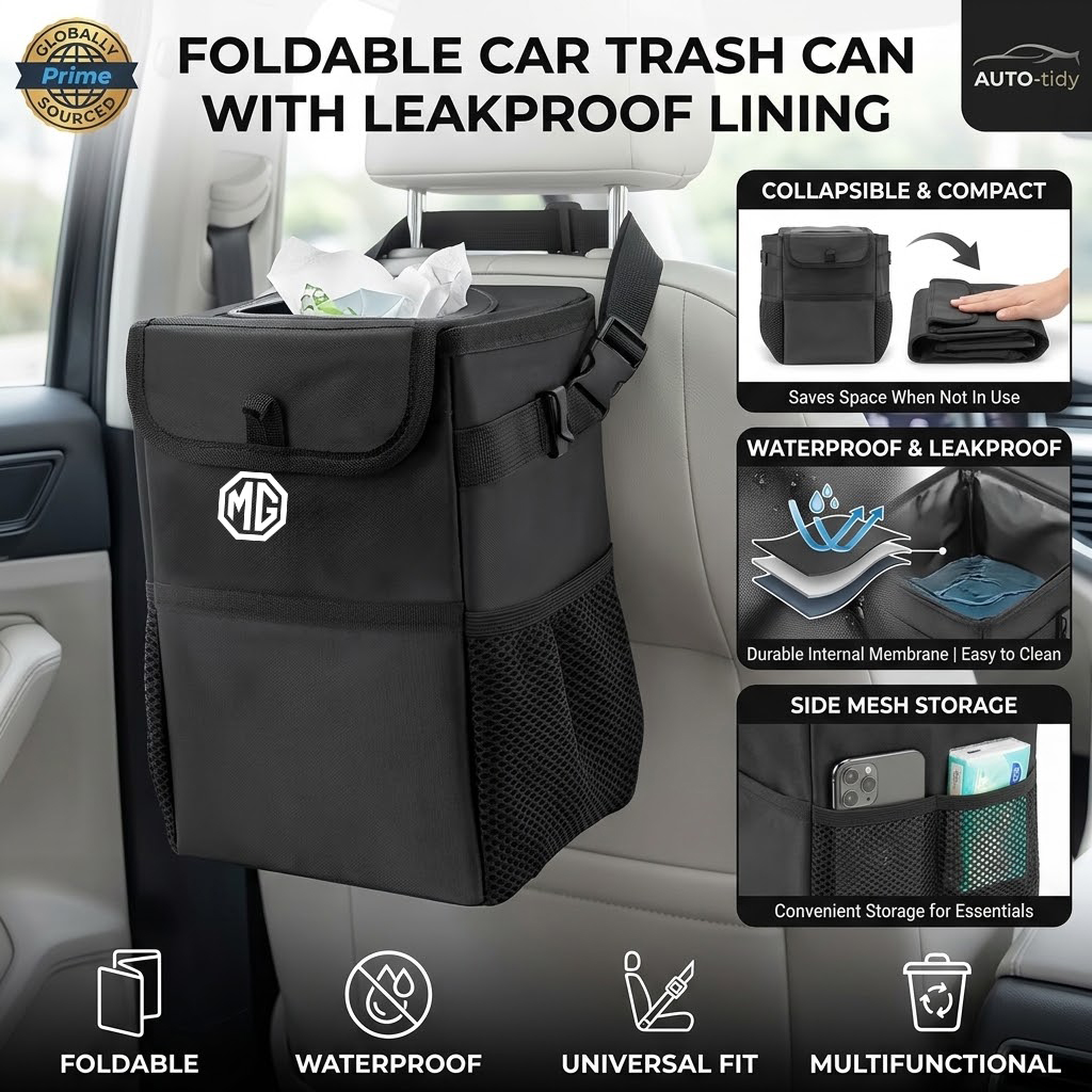 Waterproof Car Trash Can With Lid - Bote de basura plegable, portátil, con