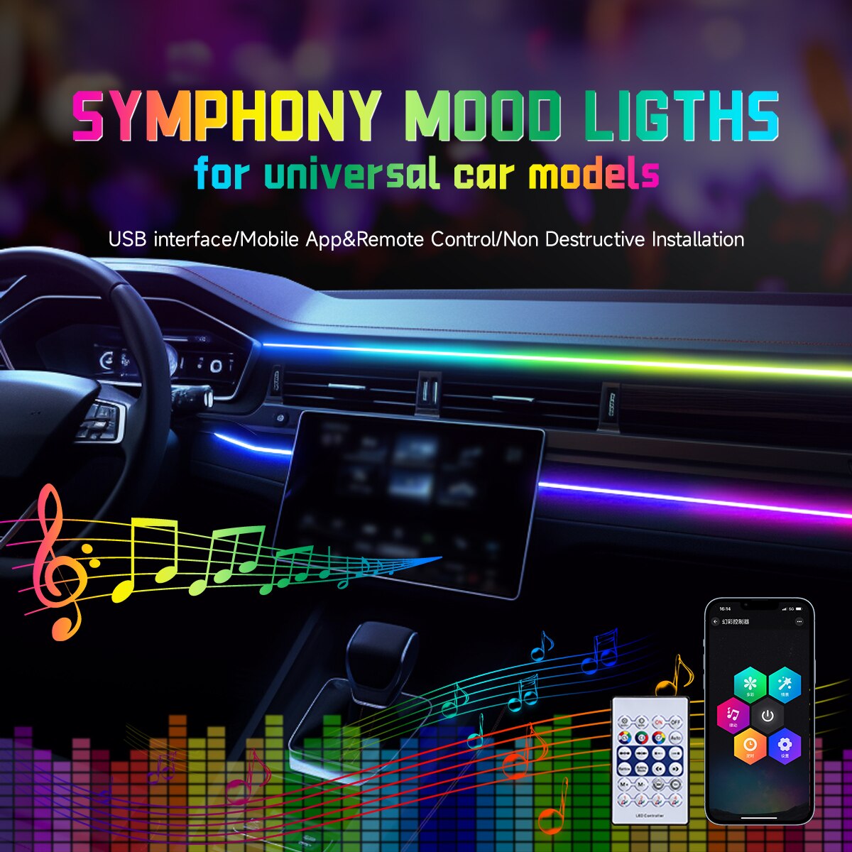 Tiras LED Acrílicas de 64 Colo - Led Ambient Interior Car Lights App Control reseña y precio